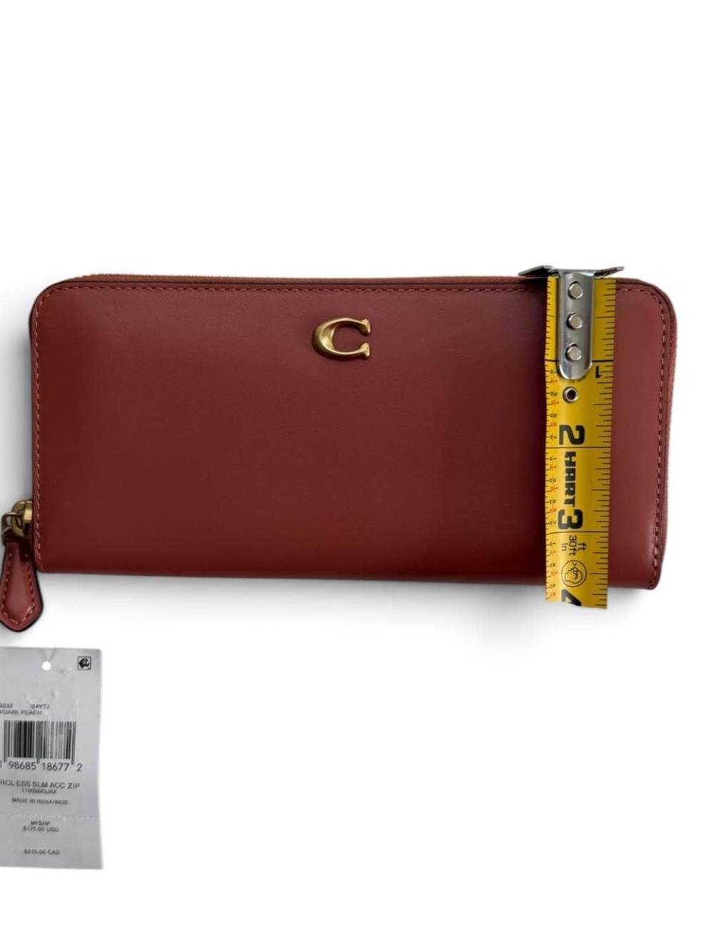 Coach Essential Dark Peach Leather Slim Zip Wallet Womens NWT - Picture 7 of 13